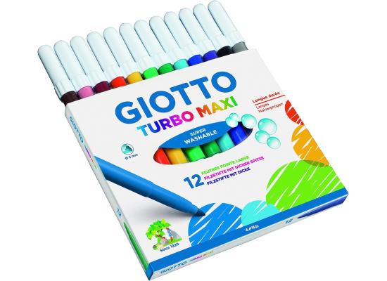 GIOTTO Turbo Maxi Super Washable Felt Tip Fibre Pens, Large Nib 5mm, Pack o 12